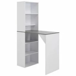 VidaXL Table de bar avec armoire Blanc 115 x 59 x 200 cm
