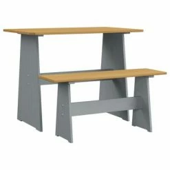 VidaXL Table à manger avec banc Marron miel et gris Bois de pin solide