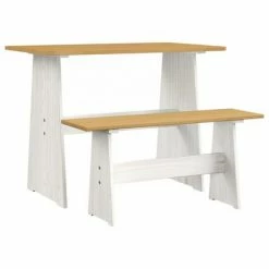 VidaXL Table à manger avec banc Marron miel et blanc Pin solide