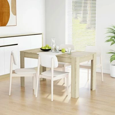 VidaXL Table à dîner Blanc et chêne sonoma 140x74,5x76 cm Aggloméré 4 VidaXL Table à dîner Blanc et chêne sonoma 140x74,5x76 cm Aggloméré – Image 2