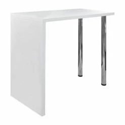 VidaXL Table de bar MDF avec 2 pieds en acier Haut brillance Blanc