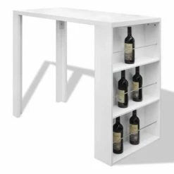 VidaXL Table de bar MDF avec casier à bouteilles Blanc haut brillance