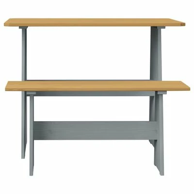 VidaXL Table à manger avec banc Marron miel et gris Bois de pin solide 4 VidaXL Table à manger avec banc Marron miel et gris Bois de pin solide – Image 2