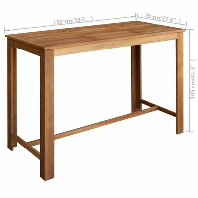 VidaXL Table de bar Bois d'acacia solide 150 x 70 x 105 cm 6 VidaXL Table de bar Bois d'acacia solide 150 x 70 x 105 cm – Image 4