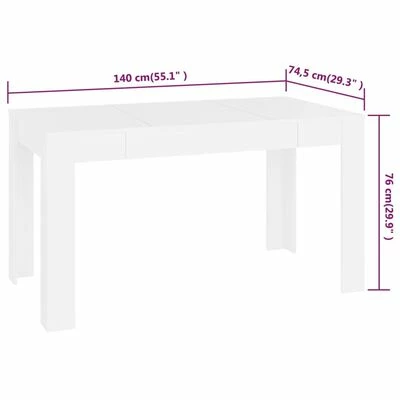 VidaXL Table de salle à manger Blanc 140x74,5x76 cm Aggloméré 7 VidaXL Table de salle à manger Blanc 140x74,5x76 cm Aggloméré – Image 5