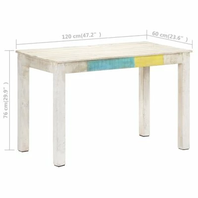 VidaXL Table à dîner Blanc 120x60x76 cm Bois solide de manguier 8 VidaXL Table à dîner Blanc 120x60x76 cm Bois solide de manguier – Image 6