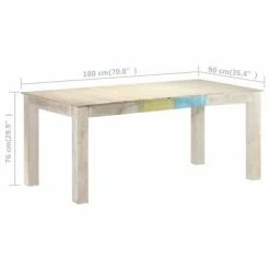 VidaXL Table à dîner Blanc 180x90x76 cm Bois de manguier massif 13 VidaXL Table à dîner Blanc 180x90x76 cm Bois de manguier massif -Promos Tables à manger Boutique image 6 323558
