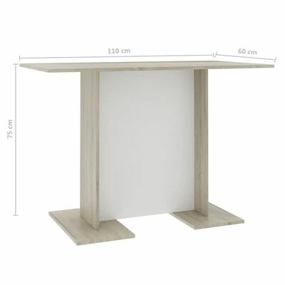 VidaXL Table à dîner Blanc et chêne sonoma 110 x 60 x 75 cm Aggloméré 8 VidaXL Table à dîner Blanc et chêne sonoma 110 x 60 x 75 cm Aggloméré – Image 6