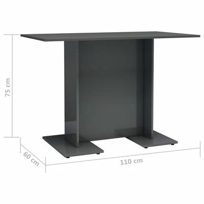 VidaXL Table de salle à manger Gris brillant 110x60x75 cm Aggloméré 8 VidaXL Table de salle à manger Gris brillant 110x60x75 cm Aggloméré – Image 6